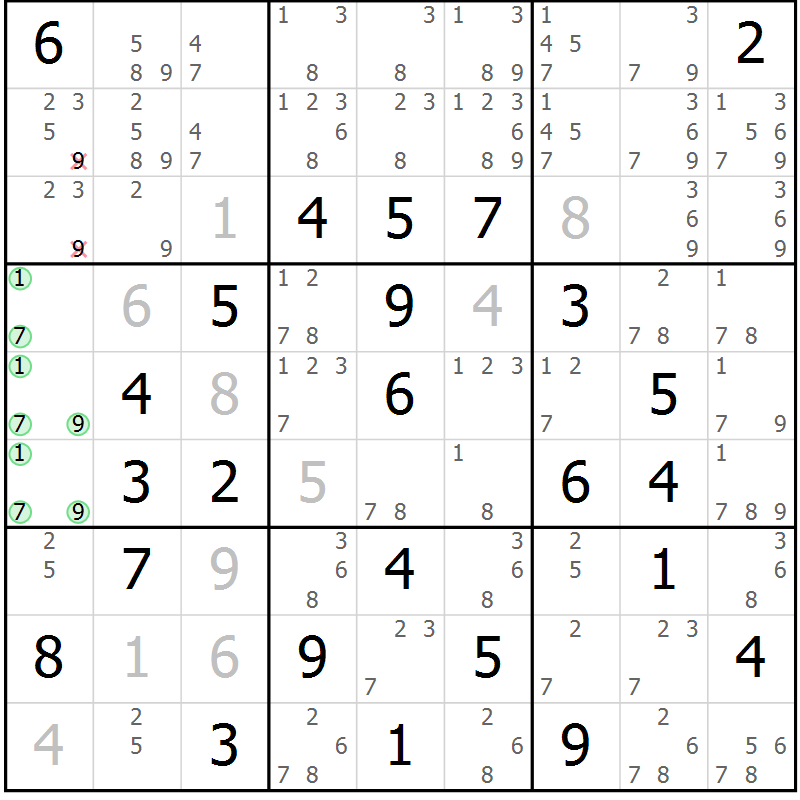 Position des candidats pour la solution de la Gr 27 page 30 du magazine de sudoku Virtuose n° 111