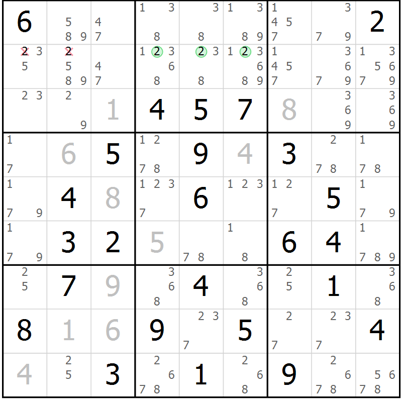Position des candidats pour la solution de la Gr 27 page 30 du magazine de sudoku Virtuose n° 111