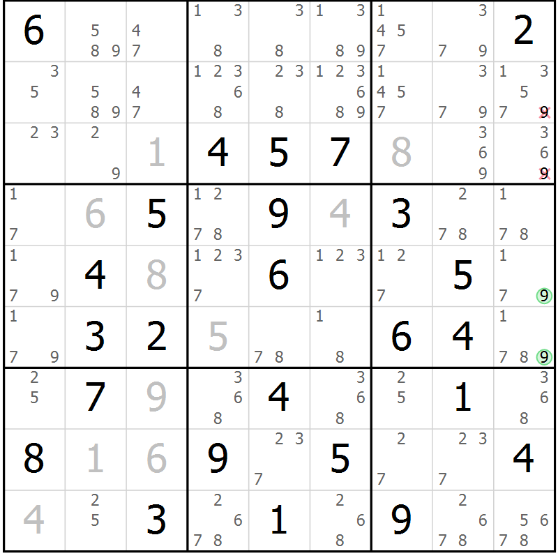 Position des candidats pour la solution de la Gr 27 page 30 du magazine de sudoku Virtuose n° 111