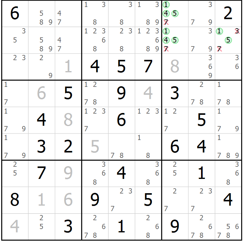 Position des candidats pour la solution de la Gr 27 page 30 du magazine de sudoku Virtuose n° 111