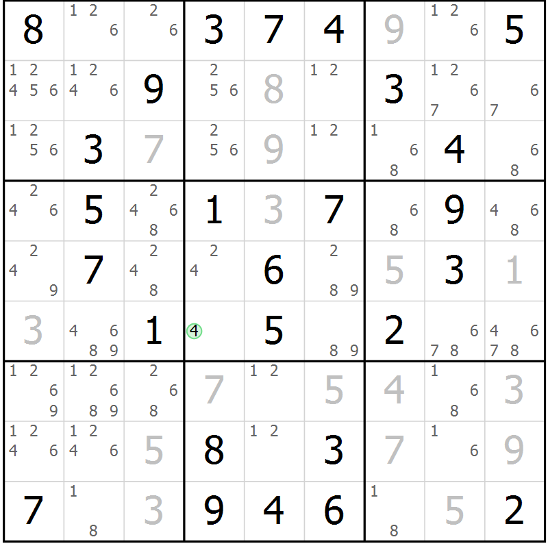 Position des candidats pour la solution de la Gr 28 page 31 du magazine de sudoku Virtuose n° 111