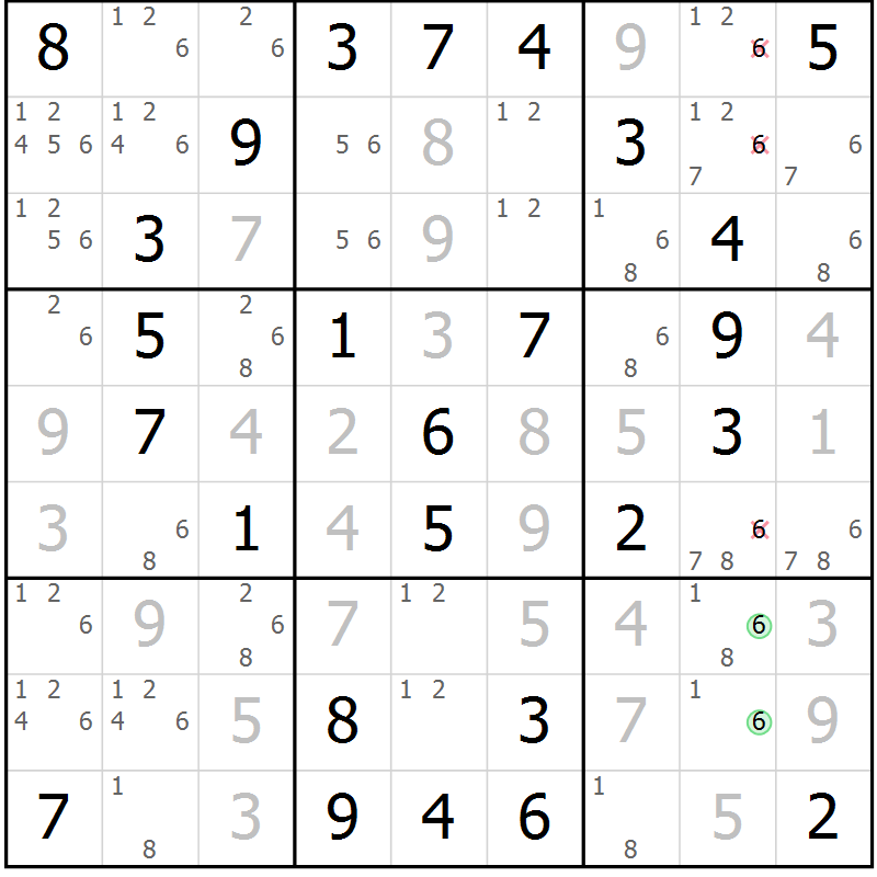 Position des candidats pour la solution de la Gr 28 page 31 du magazine de sudoku Virtuose n° 111