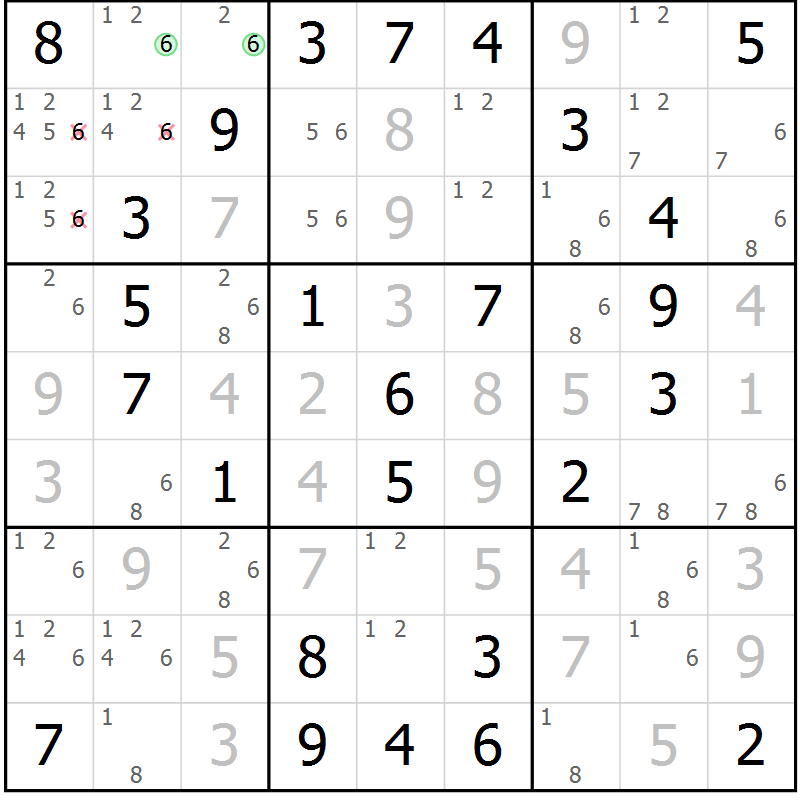 Position des candidats pour la solution de la Gr 28 page 31 du magazine de sudoku Virtuose n° 111