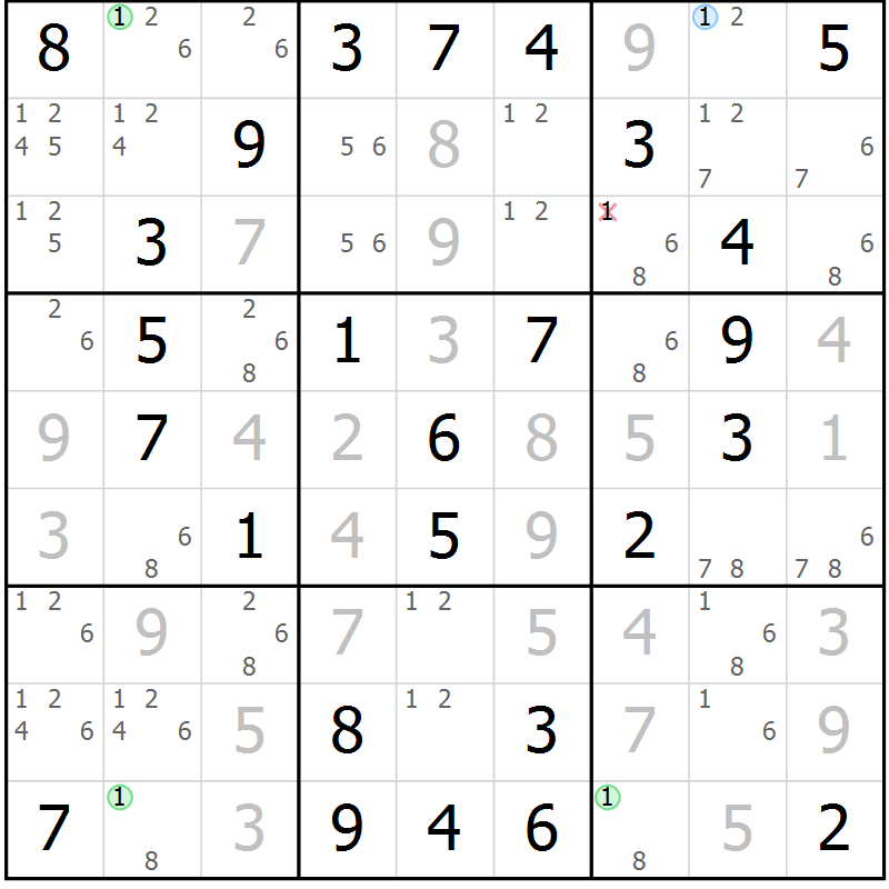 Position des candidats pour la solution de la Gr 28 page 31 du magazine de sudoku Virtuose n° 111