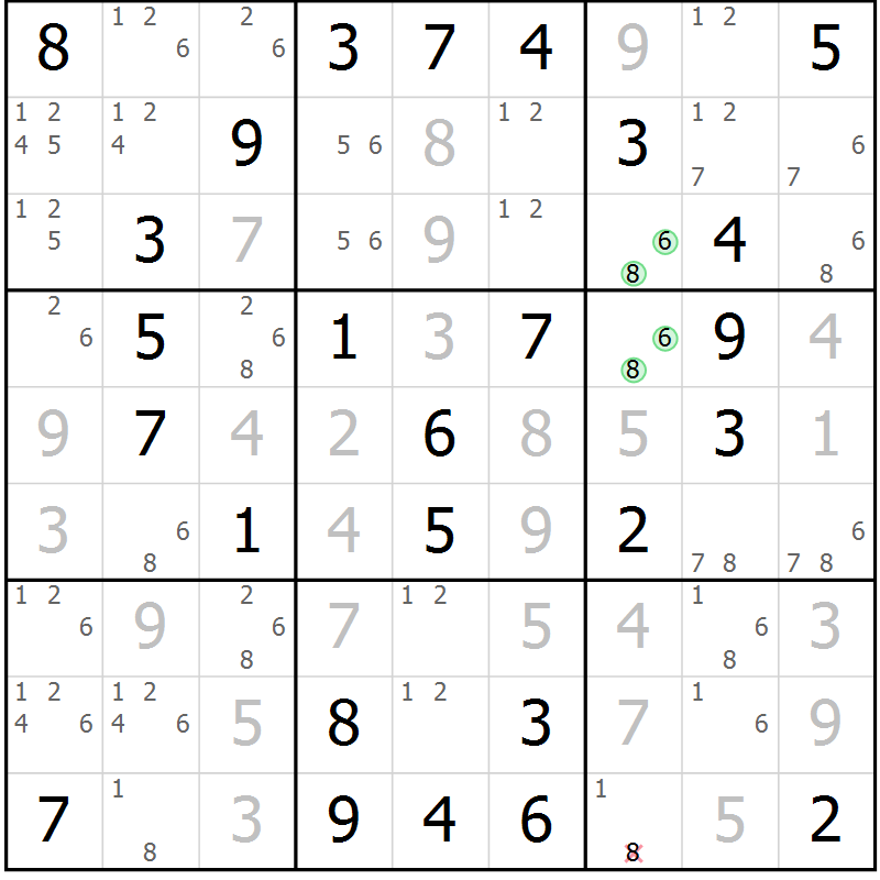 Position des candidats pour la solution de la Gr 28 page 31 du magazine de sudoku Virtuose n° 111