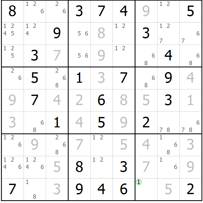 Position des candidats pour la solution de la Gr 28 page 31 du magazine de sudoku Virtuose n° 111