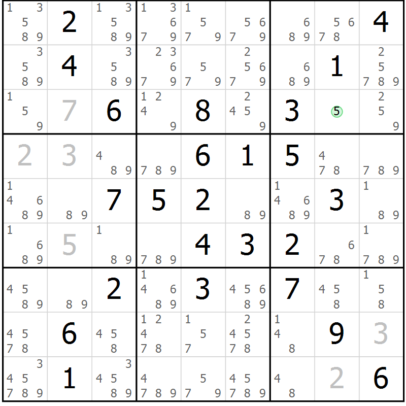 Position des candidats pour la solution de la Gr 29 page 32 du magazine de sudoku Virtuose n° 111