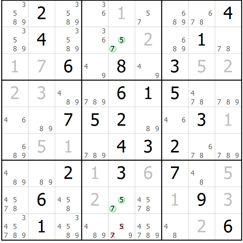 Position des candidats pour la solution de la Gr 29 page 32 du magazine de sudoku Virtuose n° 111