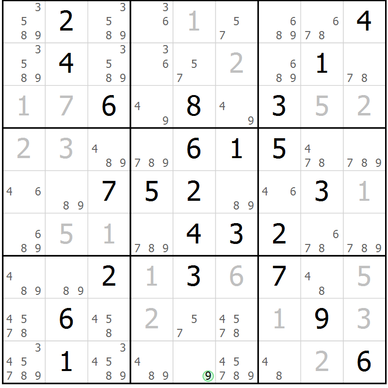 Position des candidats pour la solution de la Gr 29 page 32 du magazine de sudoku Virtuose n° 111