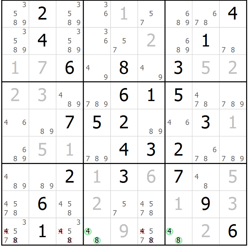 Position des candidats pour la solution de la Gr 29 page 32 du magazine de sudoku Virtuose n° 111