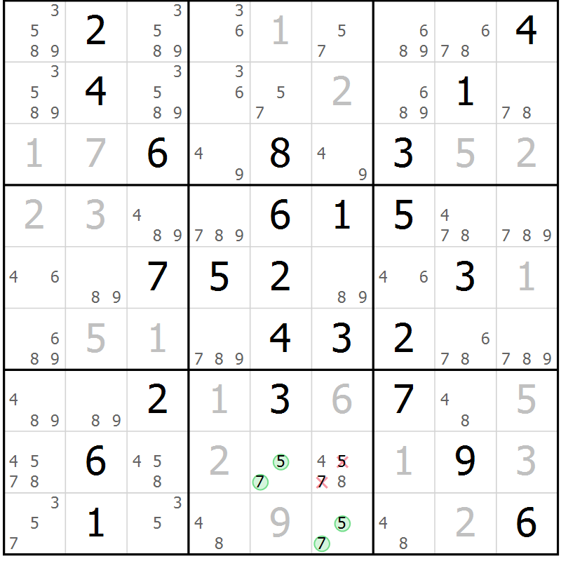 Position des candidats pour la solution de la Gr 29 page 32 du magazine de sudoku Virtuose n° 111