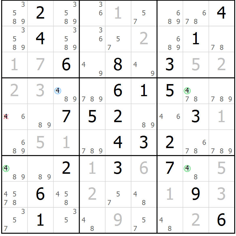 Position des candidats pour la solution de la Gr 29 page 32 du magazine de sudoku Virtuose n° 111