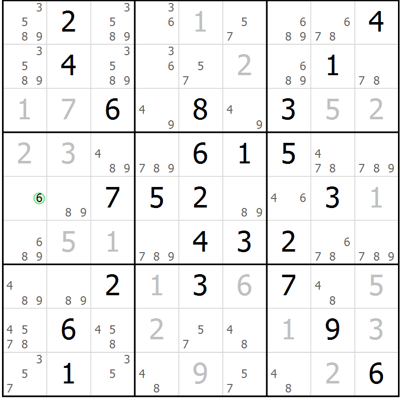 Position des candidats pour la solution de la Gr 29 page 32 du magazine de sudoku Virtuose n° 111