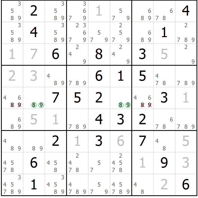 Position des candidats pour la solution de la Gr 29 page 32 du magazine de sudoku Virtuose n° 111