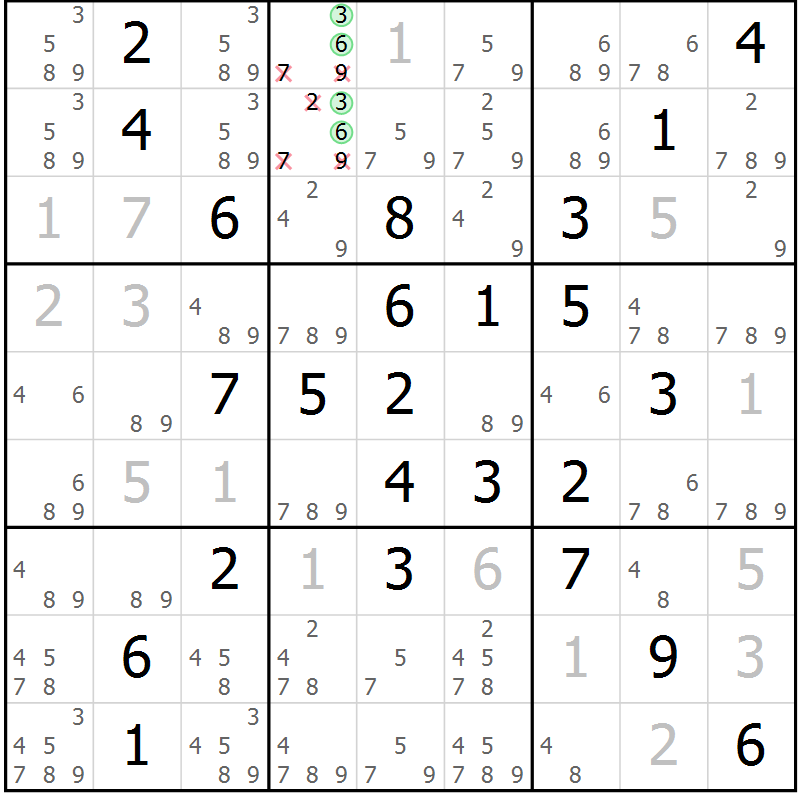 Position des candidats pour la solution de la Gr 29 page 32 du magazine de sudoku Virtuose n° 111