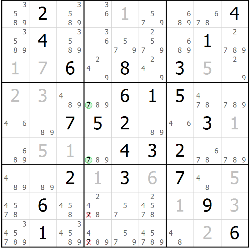 Position des candidats pour la solution de la Gr 29 page 32 du magazine de sudoku Virtuose n° 111