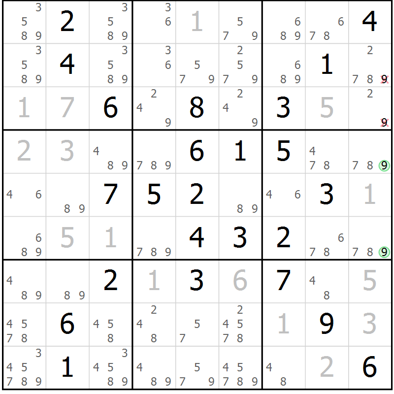 Position des candidats pour la solution de la Gr 29 page 32 du magazine de sudoku Virtuose n° 111