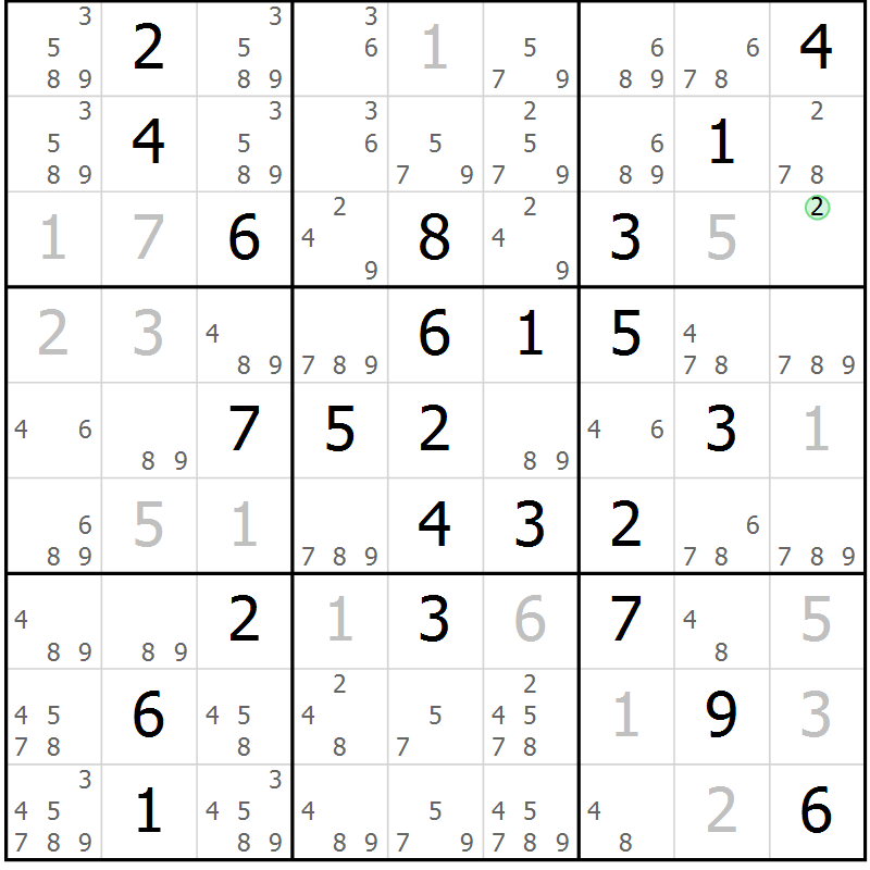 Position des candidats pour la solution de la Gr 29 page 32 du magazine de sudoku Virtuose n° 111