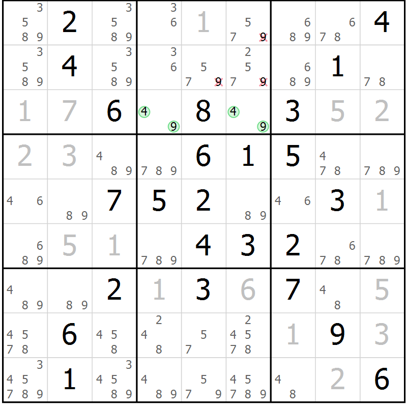 Position des candidats pour la solution de la Gr 29 page 32 du magazine de sudoku Virtuose n° 111