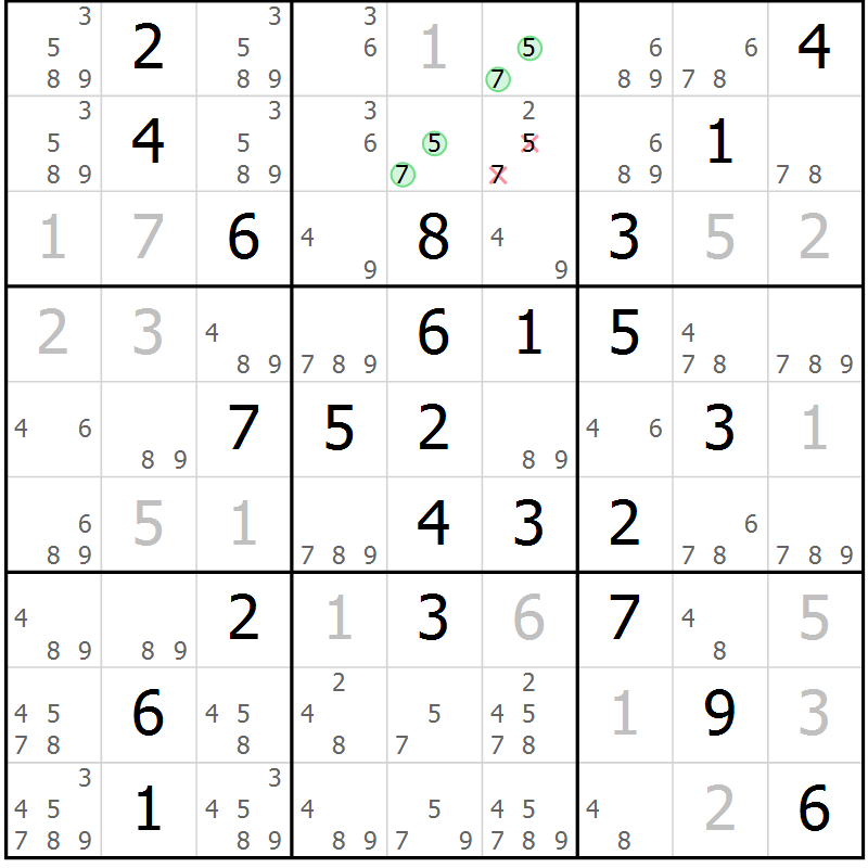 Position des candidats pour la solution de la Gr 29 page 32 du magazine de sudoku Virtuose n° 111