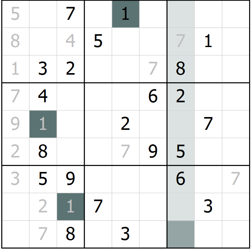 Position des candidats pour la solution de la Gr 3 page 6 du magazine de sudoku Virtuose n° 111