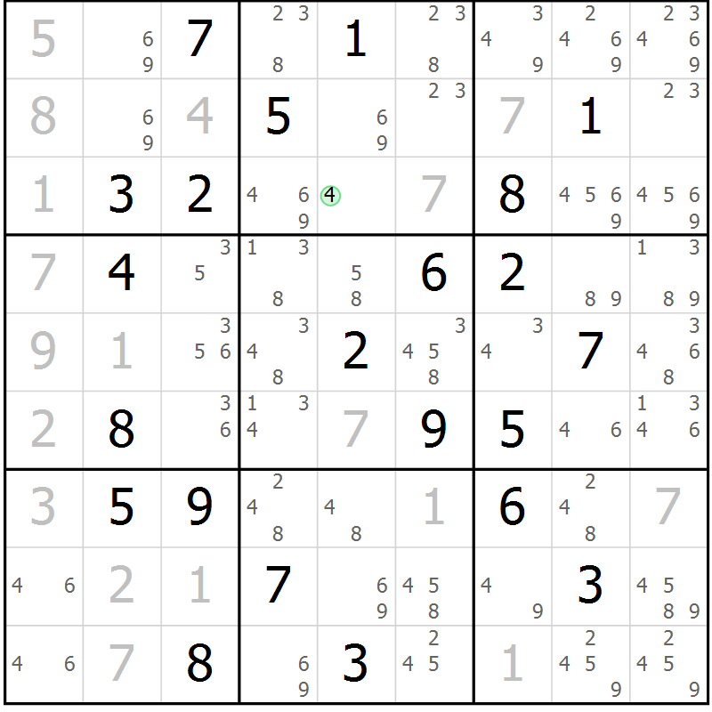 Position des candidats pour la solution de la Gr 3 page 6 du magazine de sudoku Virtuose n° 111
