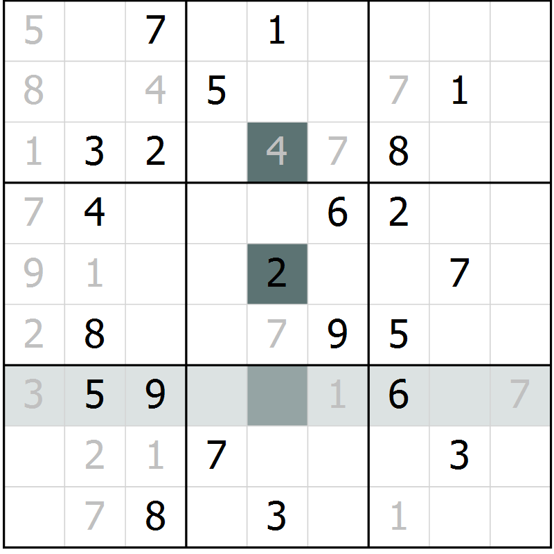 Position des candidats pour la solution de la Gr 3 page 6 du magazine de sudoku Virtuose n° 111