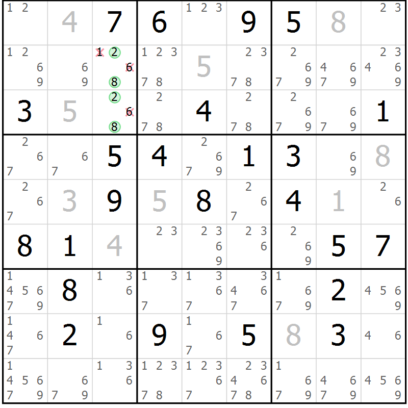 Position des candidats pour la solution de la Gr 30 page 33 du magazine de sudoku Virtuose n° 111