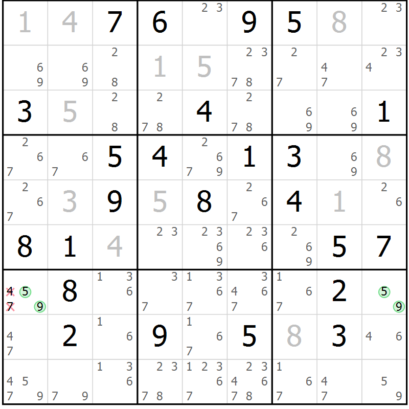 Position des candidats pour la solution de la Gr 30 page 33 du magazine de sudoku Virtuose n° 111