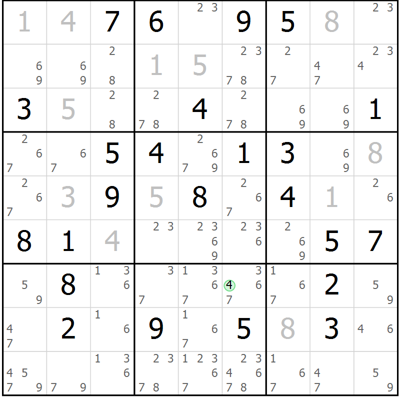 Position des candidats pour la solution de la Gr 30 page 33 du magazine de sudoku Virtuose n° 111