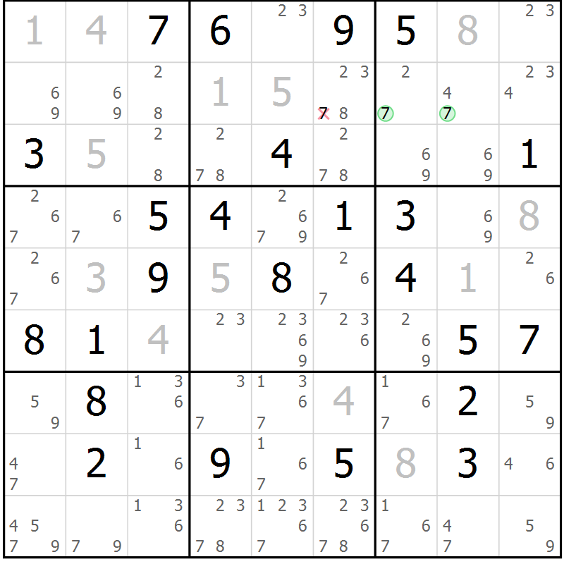 Position des candidats pour la solution de la Gr 30 page 33 du magazine de sudoku Virtuose n° 111