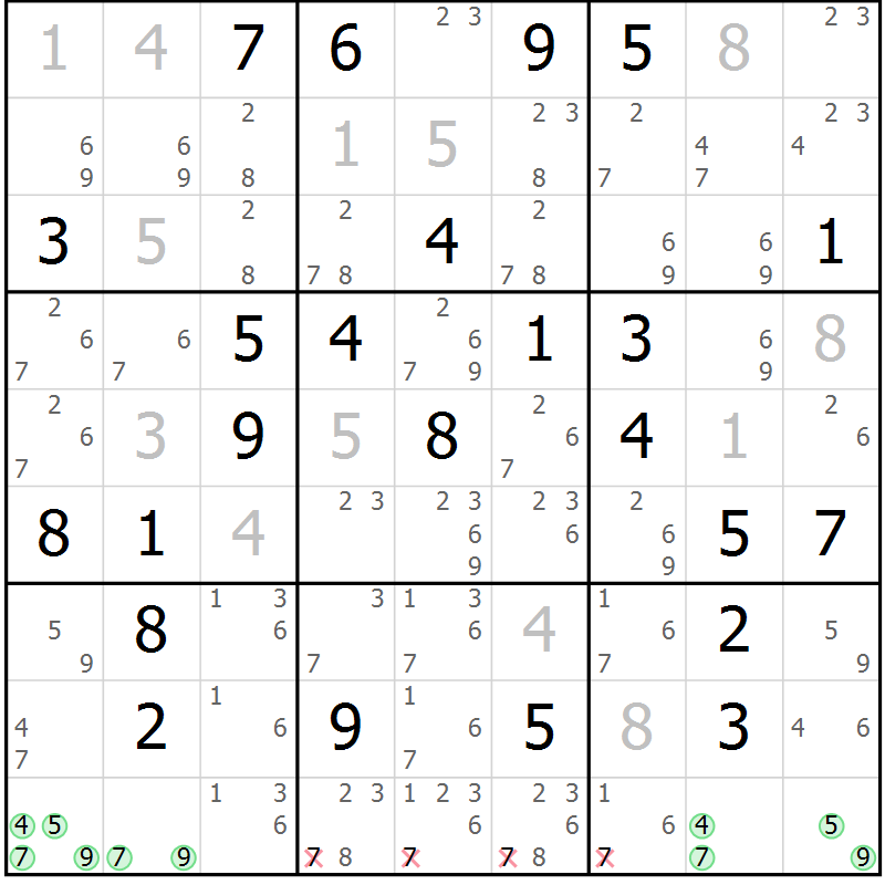 Position des candidats pour la solution de la Gr 30 page 33 du magazine de sudoku Virtuose n° 111