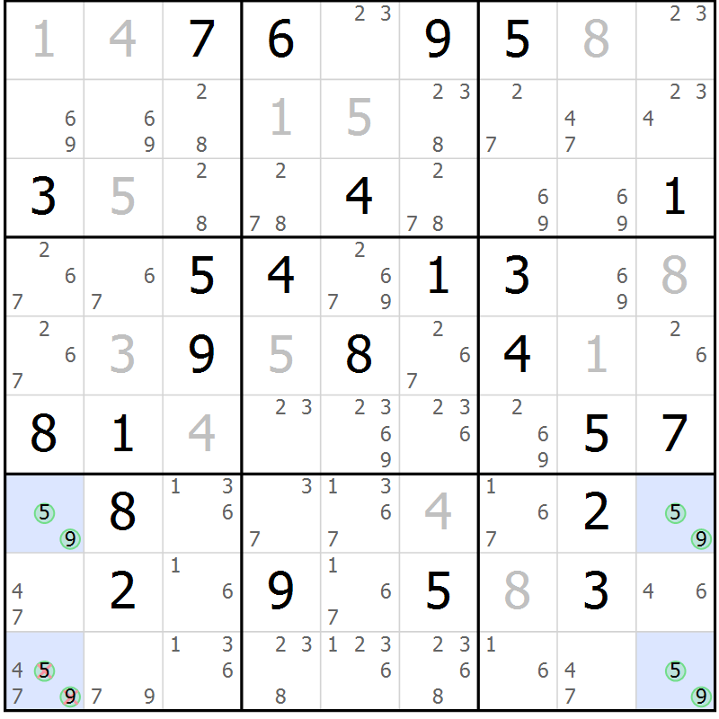 Position des candidats pour la solution de la Gr 30 page 33 du magazine de sudoku Virtuose n° 111