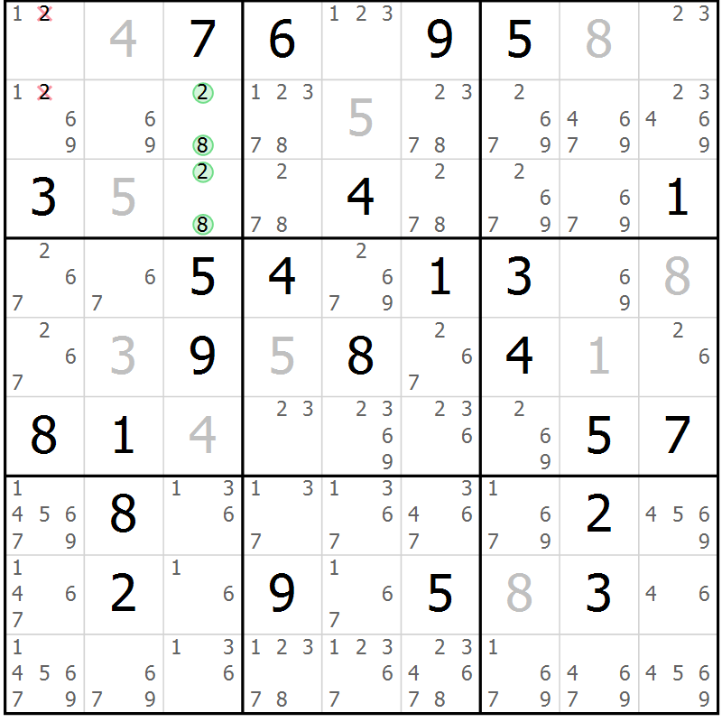Position des candidats pour la solution de la Gr 30 page 33 du magazine de sudoku Virtuose n° 111