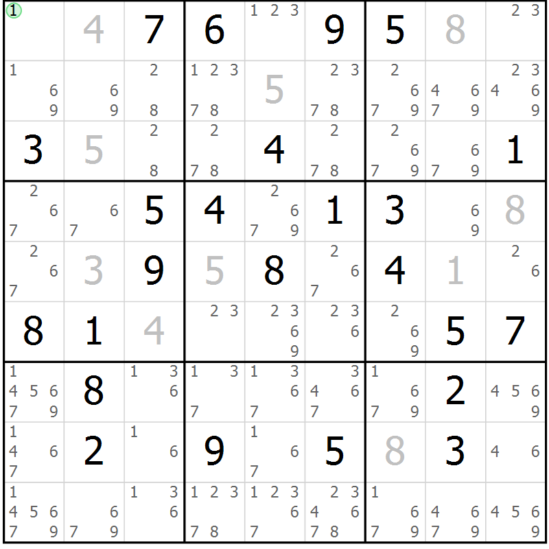Position des candidats pour la solution de la Gr 30 page 33 du magazine de sudoku Virtuose n° 111