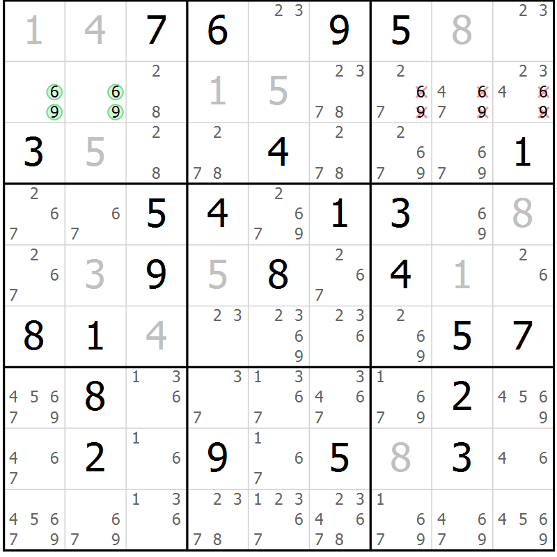 Position des candidats pour la solution de la Gr 30 page 33 du magazine de sudoku Virtuose n° 111