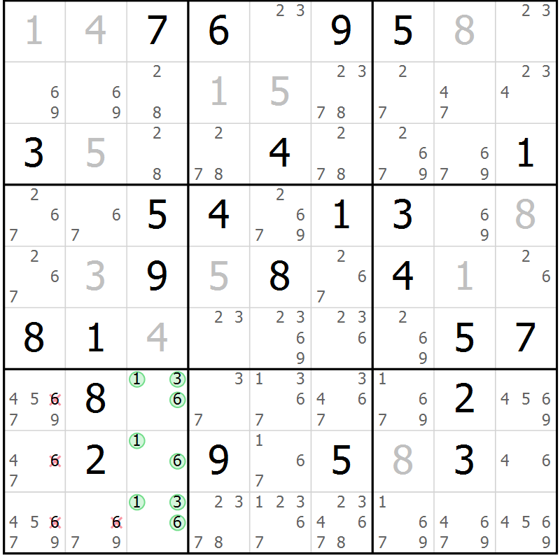 Position des candidats pour la solution de la Gr 30 page 33 du magazine de sudoku Virtuose n° 111