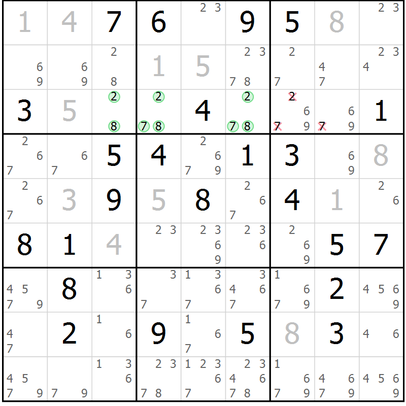 Position des candidats pour la solution de la Gr 30 page 33 du magazine de sudoku Virtuose n° 111