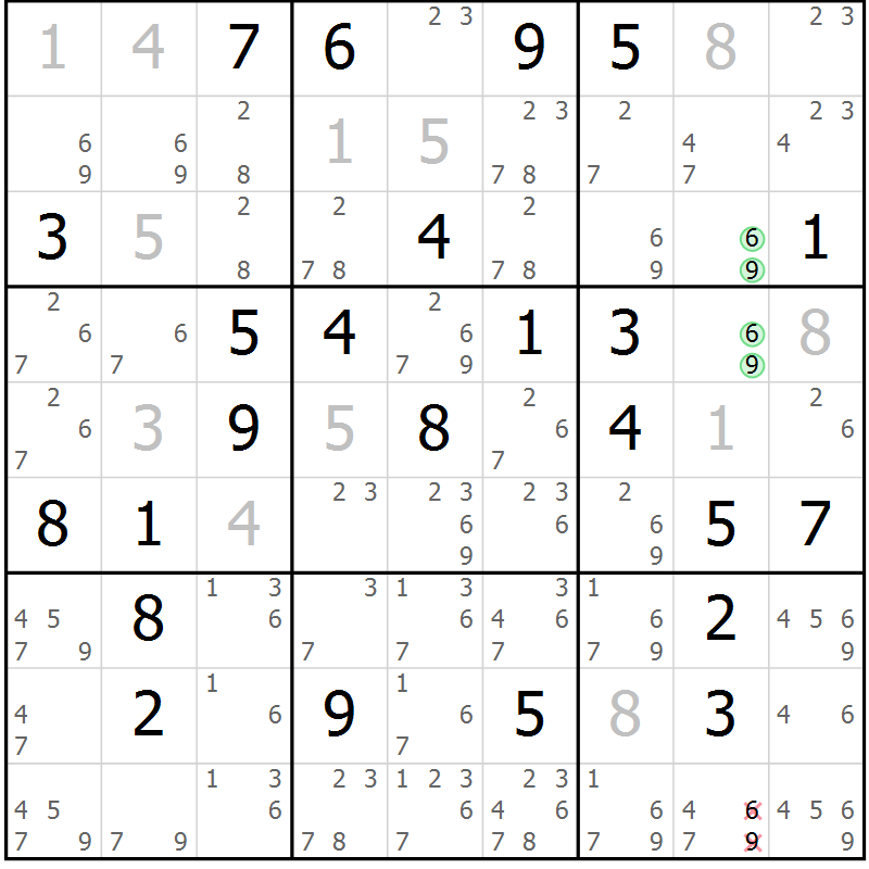 Position des candidats pour la solution de la Gr 30 page 33 du magazine de sudoku Virtuose n° 111