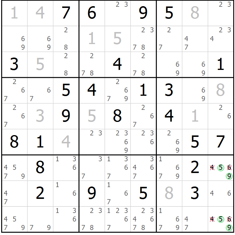 Position des candidats pour la solution de la Gr 30 page 33 du magazine de sudoku Virtuose n° 111