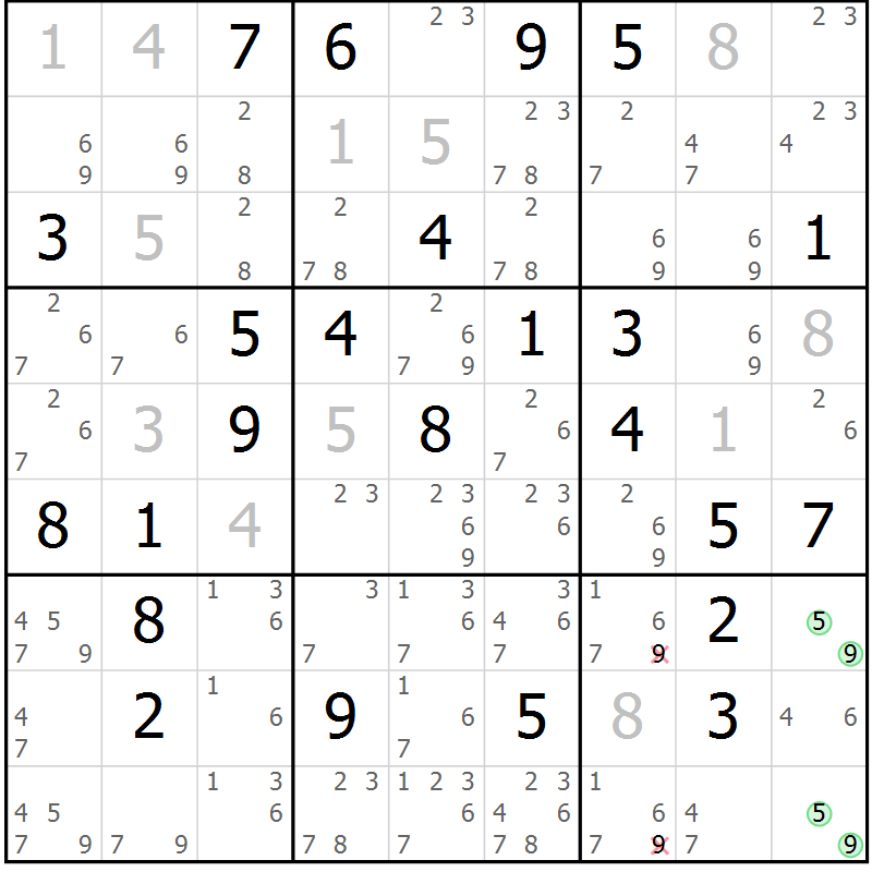 Position des candidats pour la solution de la Gr 30 page 33 du magazine de sudoku Virtuose n° 111