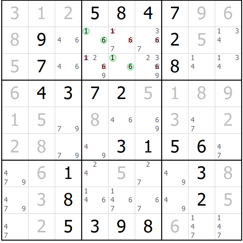 Position des candidats pour la solution de la Gr 31 page 34 du magazine de sudoku Virtuose n° 111