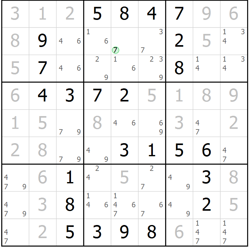 Position des candidats pour la solution de la Gr 31 page 34 du magazine de sudoku Virtuose n° 111