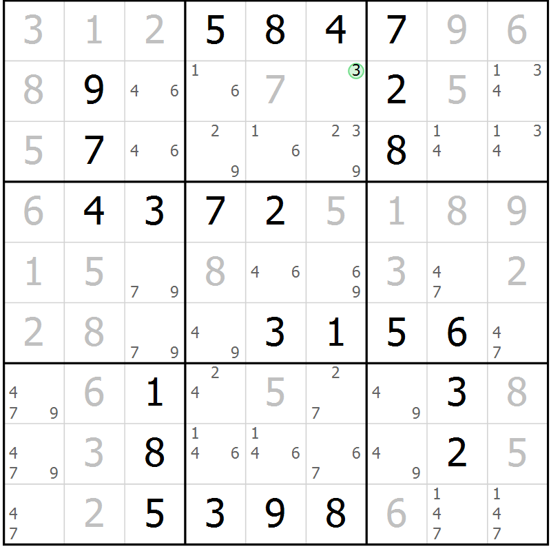 Position des candidats pour la solution de la Gr 31 page 34 du magazine de sudoku Virtuose n° 111
