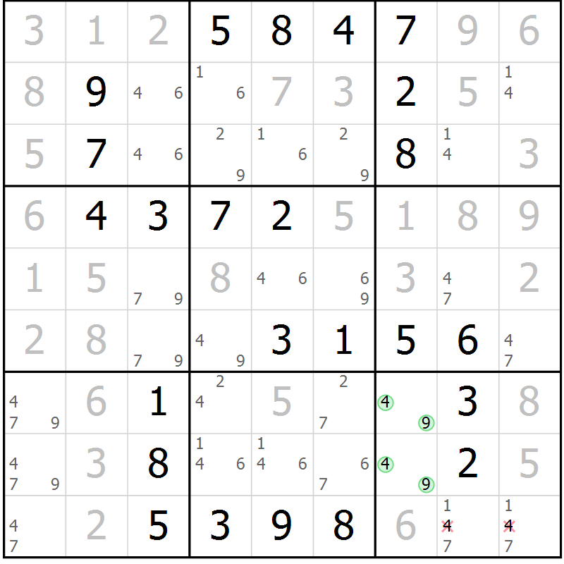 Position des candidats pour la solution de la Gr 31 page 34 du magazine de sudoku Virtuose n° 111