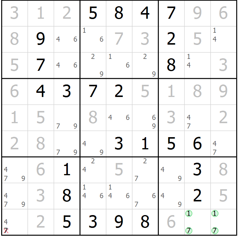 Position des candidats pour la solution de la Gr 31 page 34 du magazine de sudoku Virtuose n° 111