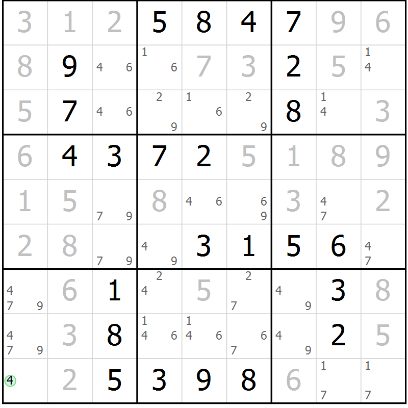 Position des candidats pour la solution de la Gr 31 page 34 du magazine de sudoku Virtuose n° 111