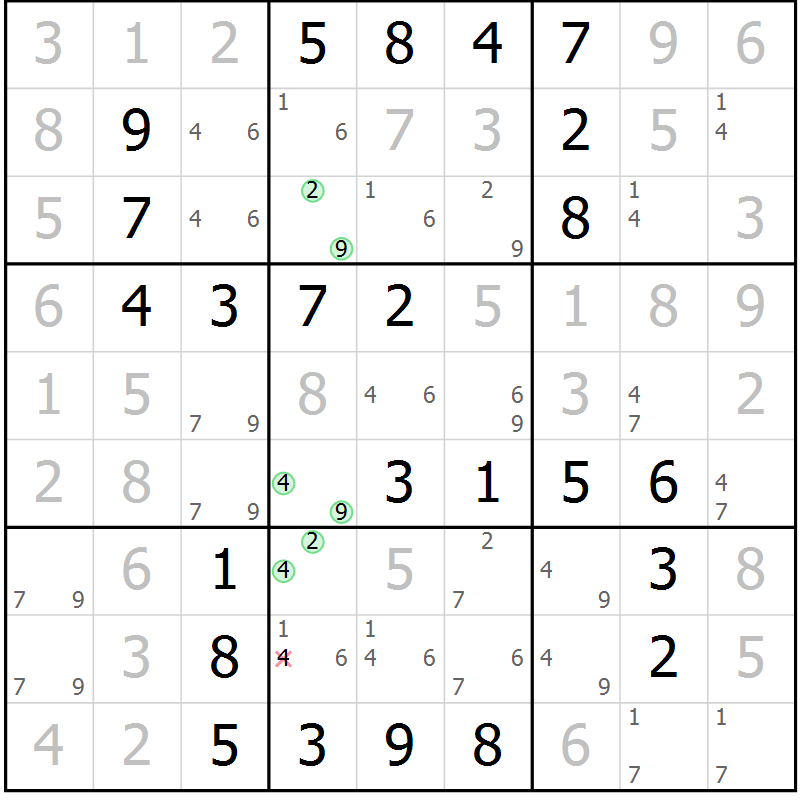 Position des candidats pour la solution de la Gr 31 page 34 du magazine de sudoku Virtuose n° 111