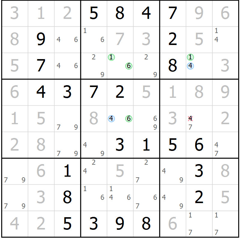Position des candidats pour la solution de la Gr 31 page 34 du magazine de sudoku Virtuose n° 111