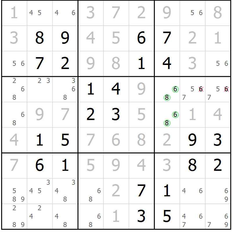 Position des candidats pour la solution de la Gr 32 page 35 du magazine de sudoku Virtuose n° 111